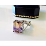 Sterling Silver 4.2ct Ametrine Ring New with Gift Box