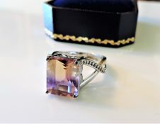 Sterling Silver 4.2ct Ametrine Ring New with Gift Box