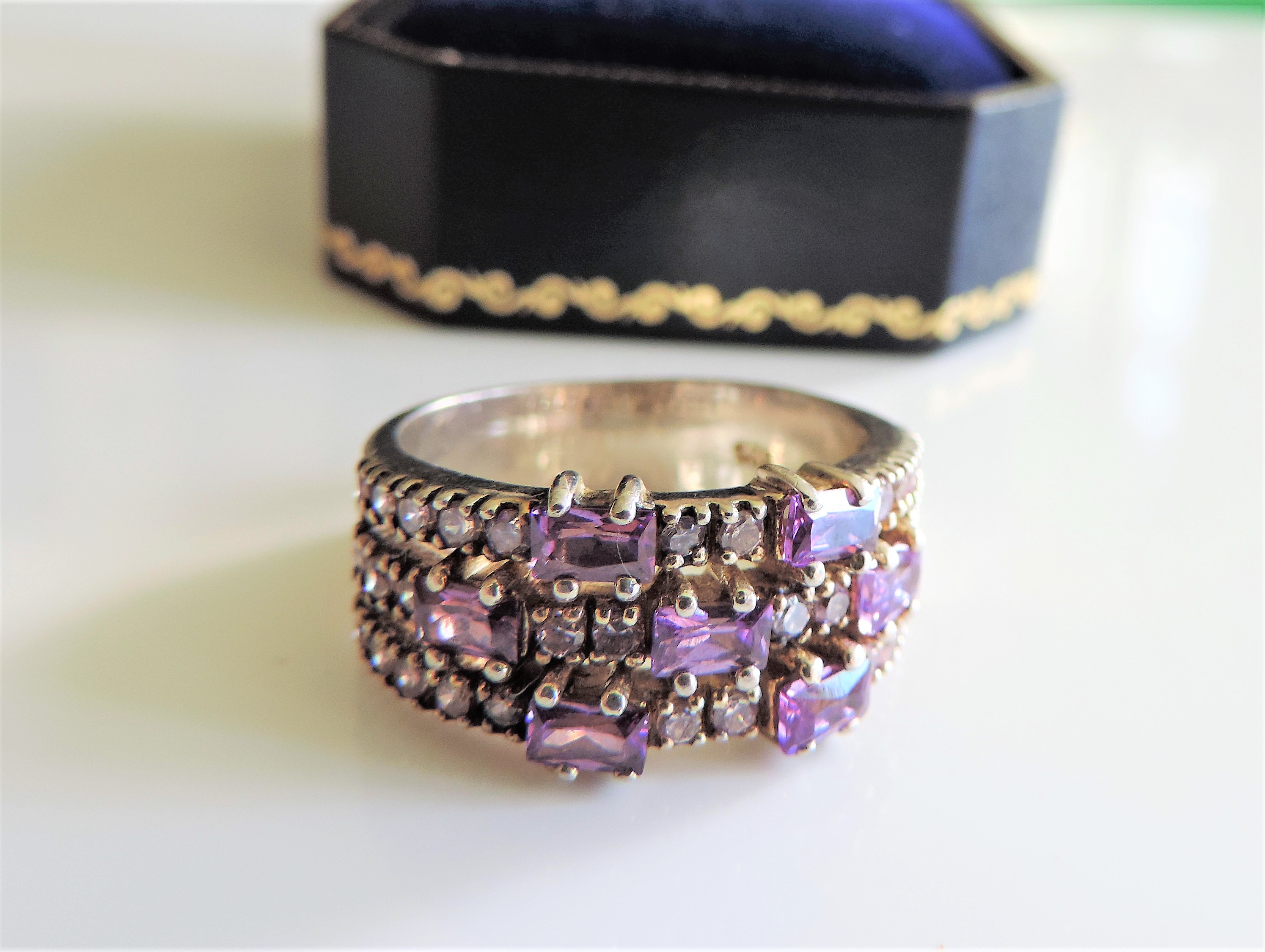 Sterling Silver Amethyst & Sapphire Cluster Band Ring New with Gift Box - Image 4 of 4