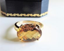 Gold on Sterling Silver 6Ct Yellow Citrine Ring New with Gift Box