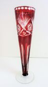 Vintage Red Bohemian Crystal Vase Cut to Clear Crystal