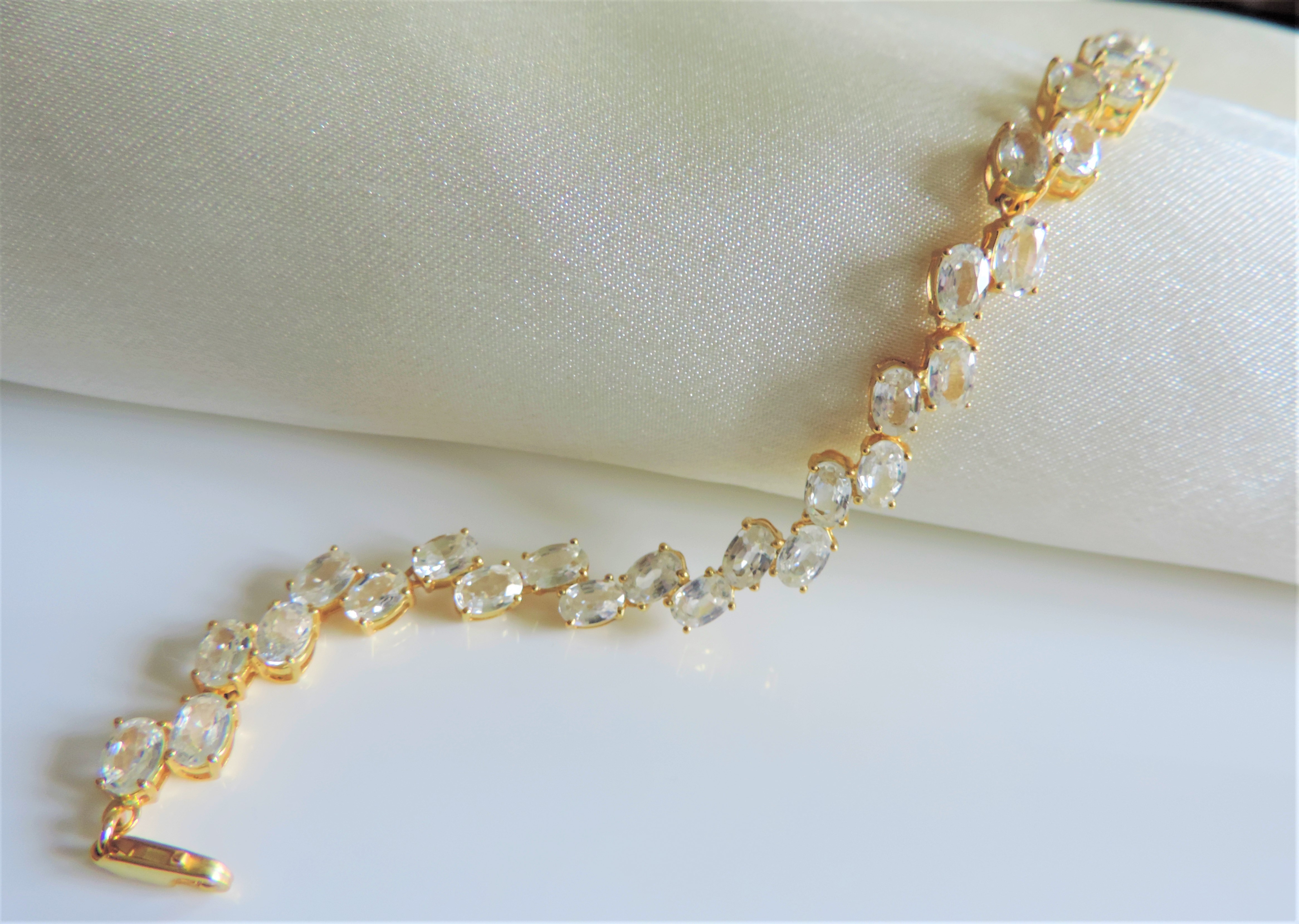 Gold on Sterling Silver 21Ct White Sapphire Bracelet New with Gift Box - Image 2 of 6