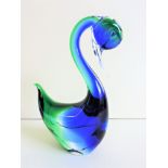 Murano Sommerso Art Glass Duck Sculpture