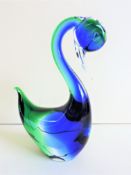 Murano Sommerso Art Glass Duck Sculpture