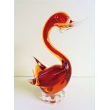 Murano Sommerso Art Glass Duck Sculpture
