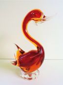 Murano Sommerso Art Glass Duck Sculpture