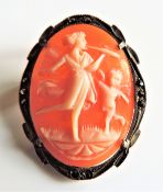 Antique Victorian 800 Silver Marcasite Cameo Brooch/Pendant