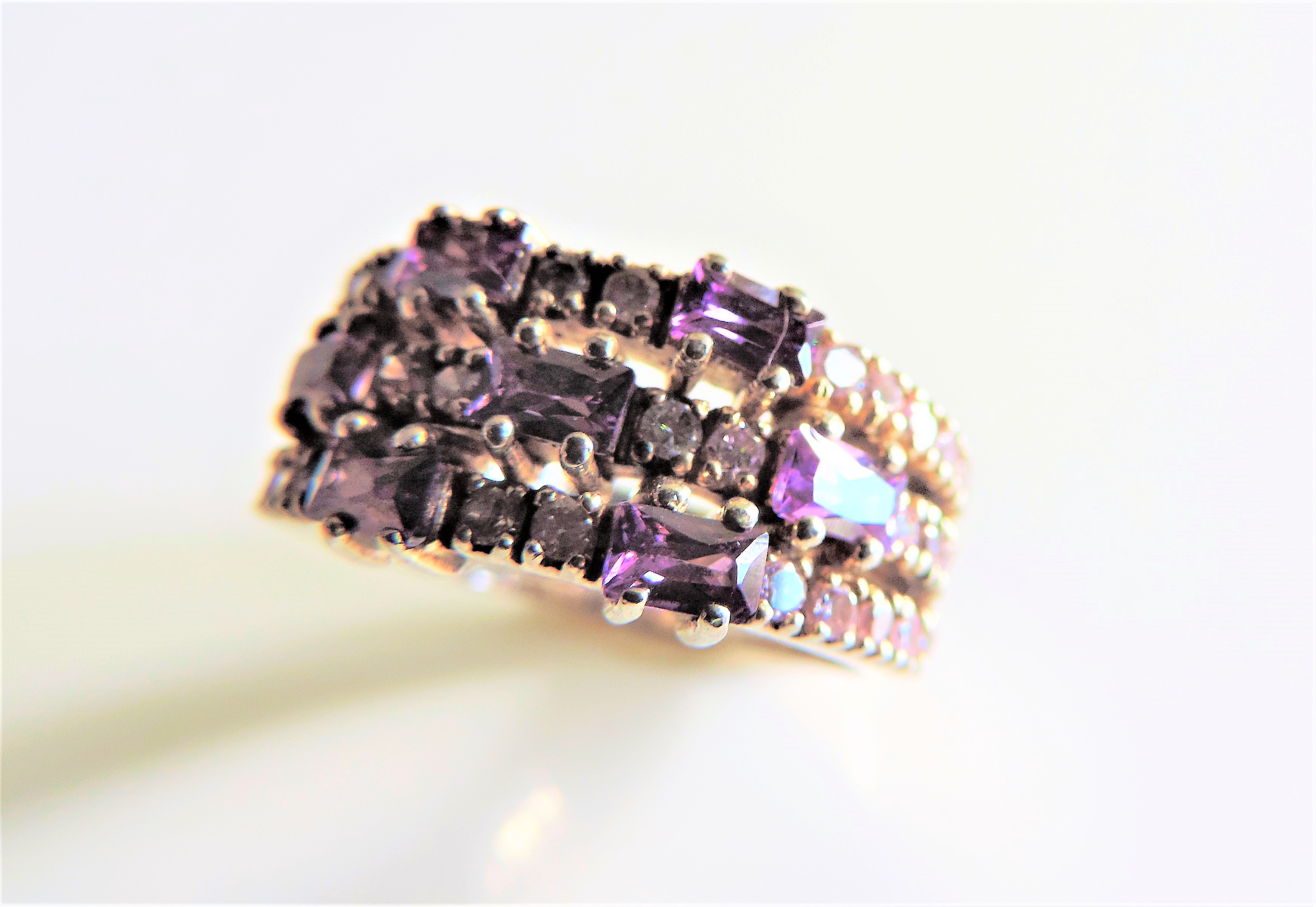 Sterling Silver Amethyst & Sapphire Cluster Band Ring New with Gift Box - Image 3 of 4