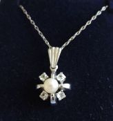 Vintage Sterling Silver Pearl Gemstone Pendant Necklace