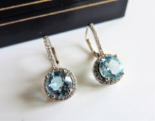 Sterling Silver 5ct Blue & White Topaz Earrings New with Gift Box
