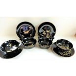 Vintage Japanese Hand Painted Lacquer Bowls and Plates