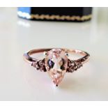 Rose Gold Silver 2ct Morganite Ring New with Gift Box