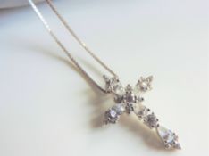 Sterling Silver CZ Cross Pendant Necklace New with Gift Pouch