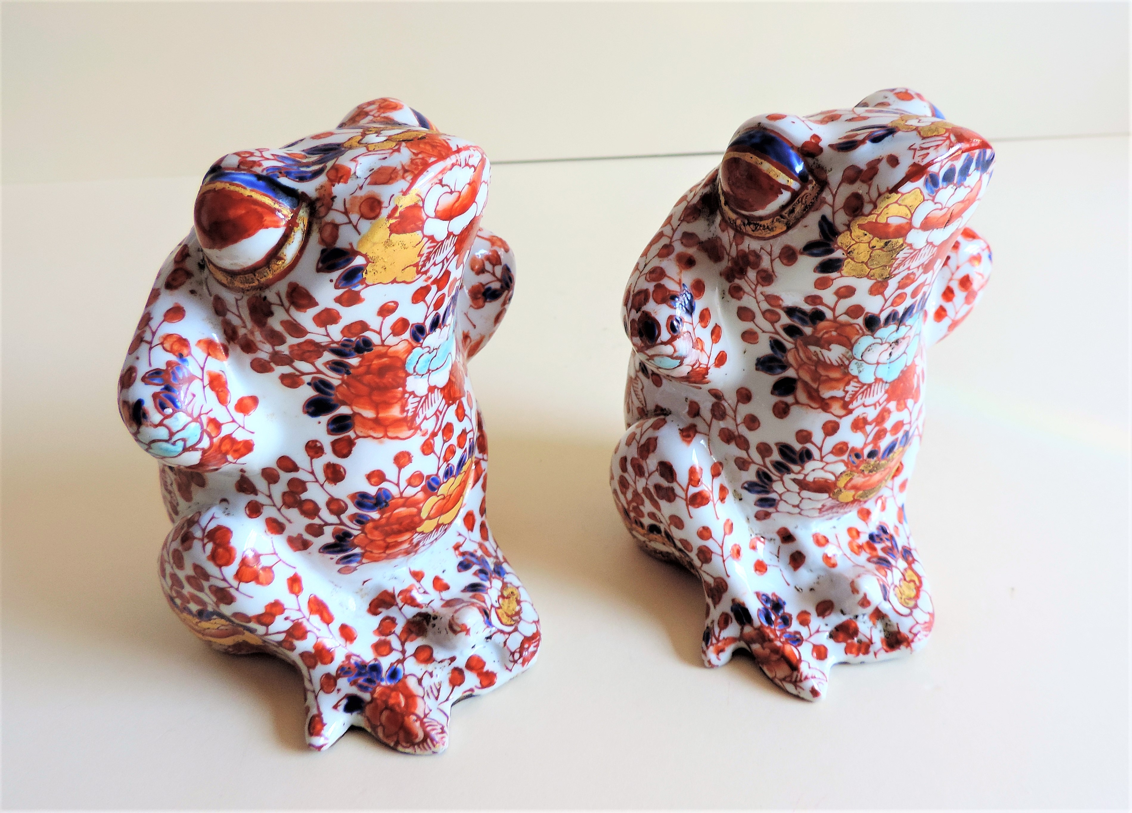 Japanese Imari Porcelain Frog Figurines circa 1890's