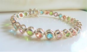 Sterling Silver 11ct Rainbow Gemstone Tennis Bracelet with Gift Box