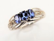 Sterling Silver Tanzanite & Diamond Ring New with Gift Box
