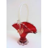 Vintage Barovier Toso Murano Red & Gold Aventurine Glass Basket