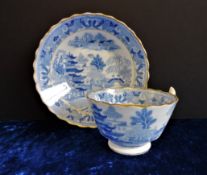 Antique Blue & White Chinoiserie Tea Cup and Saucer