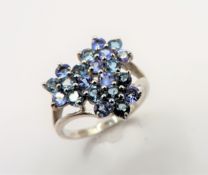 Sterling Silver Tanzanite Flower Cluster Ring New with Gift Box