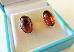 Sterling Silver Baltic Amber Stud Earrings New with Gift Pouch