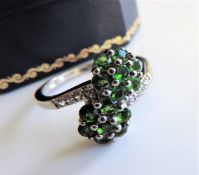 Sterling Silver 4ct Green Diopside & Topaz Ring New with Gift Box