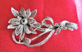 Vintage Marcasite Flower Brooch