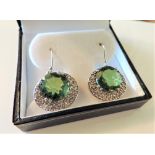 Sterling Silver 23ct Green Diopside & Zircon Earrings New in Gift Box