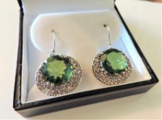 Sterling Silver 23ct Green Diopside & Zircon Earrings New in Gift Box