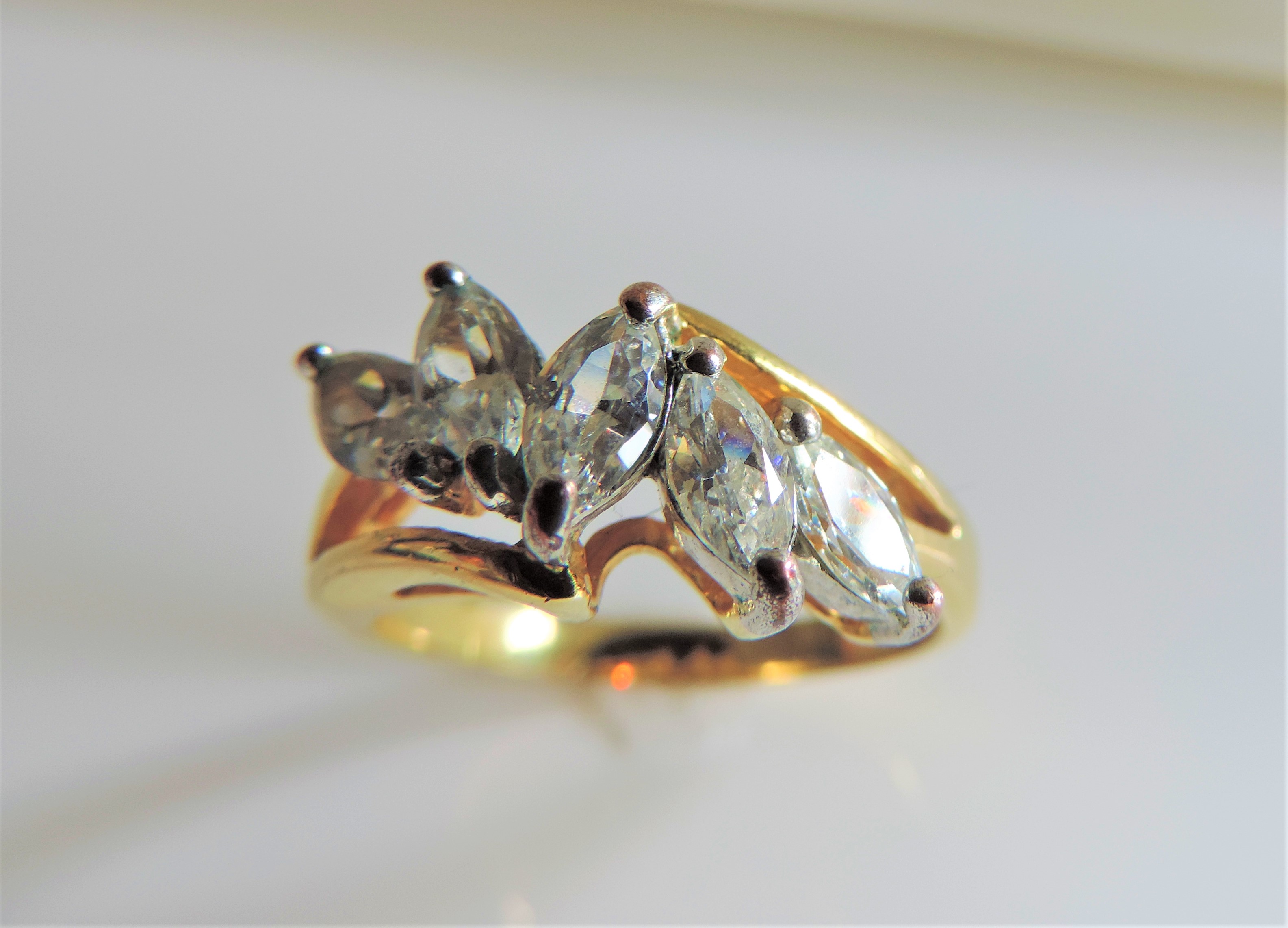 Gold on Sterling Silver Marquise White Zircon Ring New with Gift Pouch - Image 3 of 4