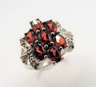 Sterling Silver 1.75 ct Garnets & Diamonds Ring New with Gift Pouch