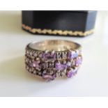 Sterling Silver Amethyst & Sapphire Cluster Band Ring New with Gift Box