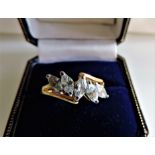 Gold on Sterling Silver Marquise White Zircon Ring New with Gift Pouch