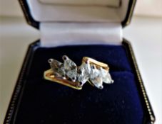 Gold on Sterling Silver Marquise White Zircon Ring New with Gift Pouch