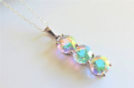 Sterling Silver 7.5 ct Mystic Topaz Necklace New with Gift Pouch