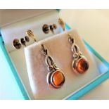 Vintage Sterling Silver Amber Earrings