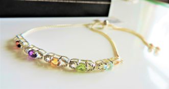 Sterling Silver Rainbow Gemstone Bracelet New with Gift Pouch