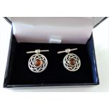 Sterling Silver Celtic Rope Baltic Amber Cufflinks in Gift Box