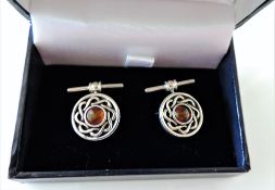 Sterling Silver Celtic Rope Baltic Amber Cufflinks in Gift Box