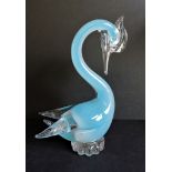 Murano Sommerso Art Glass Swan Sculpture 34cm High