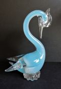 Murano Sommerso Art Glass Swan Sculpture 34cm High