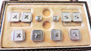 Antique Silver Mother of Pearl Cufflinks and Dress Shirt Studs