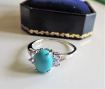 Sterling Silver Tanzanite & Turquoise Ring New in Gift Box