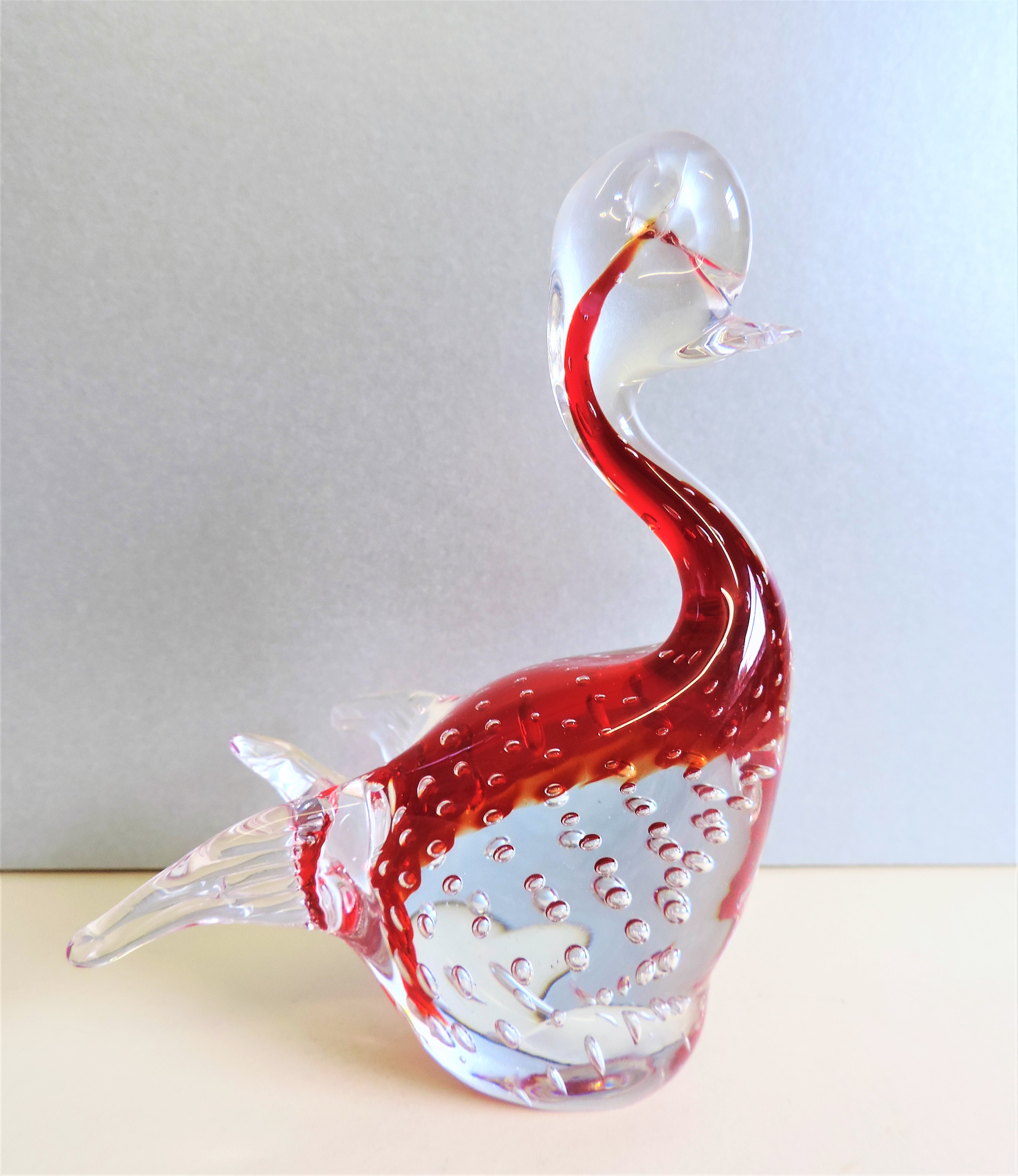 Murano Art Glass Red and Clear Bubble Duck - Image 2 of 2