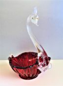 Vintage Venetian Montrose Art Glass Swan Bowl