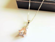 Sterling Silver 1.3ct Morganite Pendant Necklace New with Gift Pouch