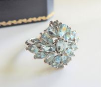 Sterling Silver 3.5ct Aquamarine Cluster Ring New with Gift Box