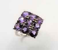 Sterling Silver 3.6 ct Amethyst & Diamond Cluster Ring New with Gift Box