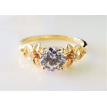 Gold on Sterling Silver 1.4ct White Zircon Ring New with Gift Box