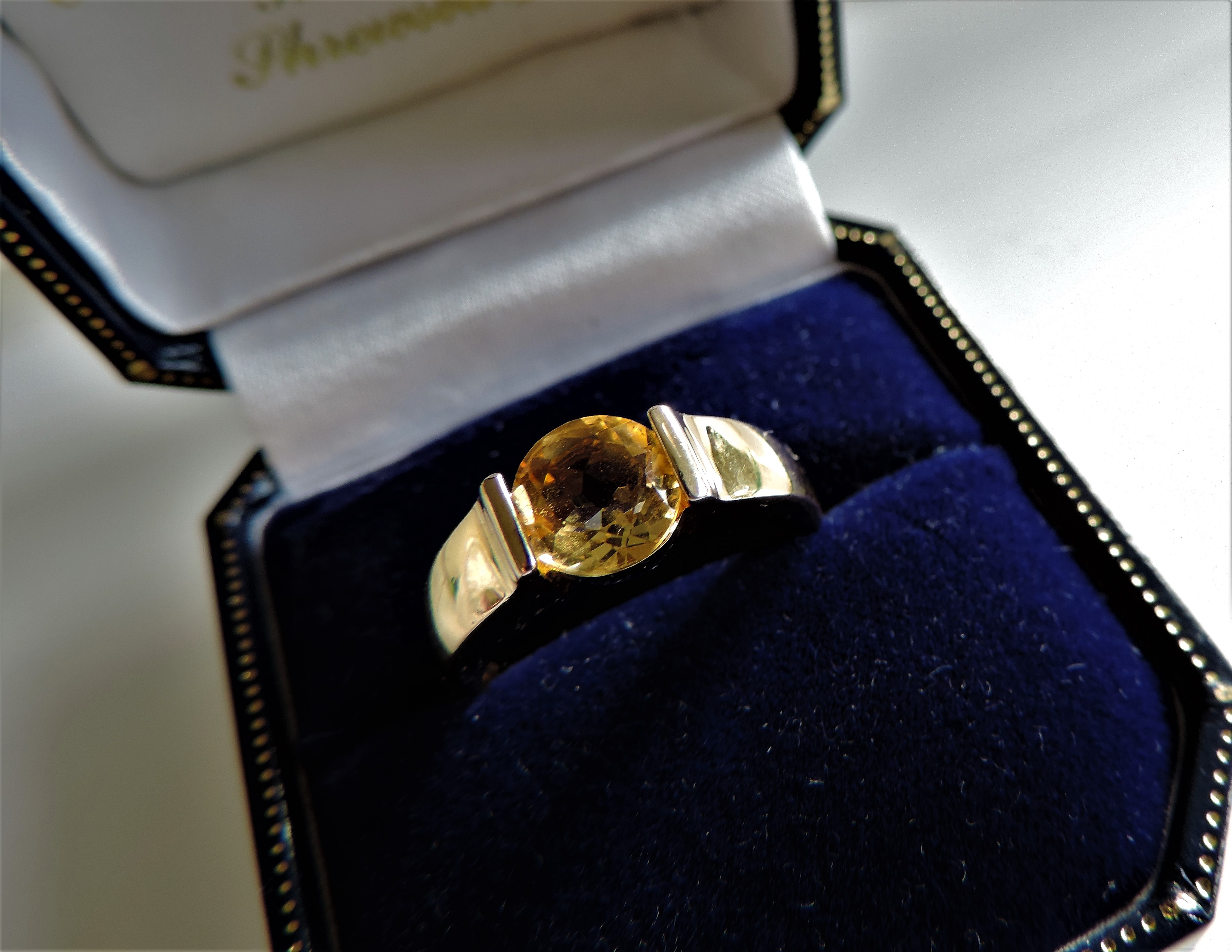 Gold on Silver 1.3 Ct Citrine Solitaire Ring New with Gift Box