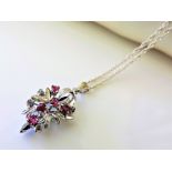 Sterling Silver Ruby & Sapphire Necklace New with Gift Box